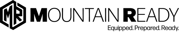 Company logo with slogan on black transparent background for outdoor survival and tactical gear brand.