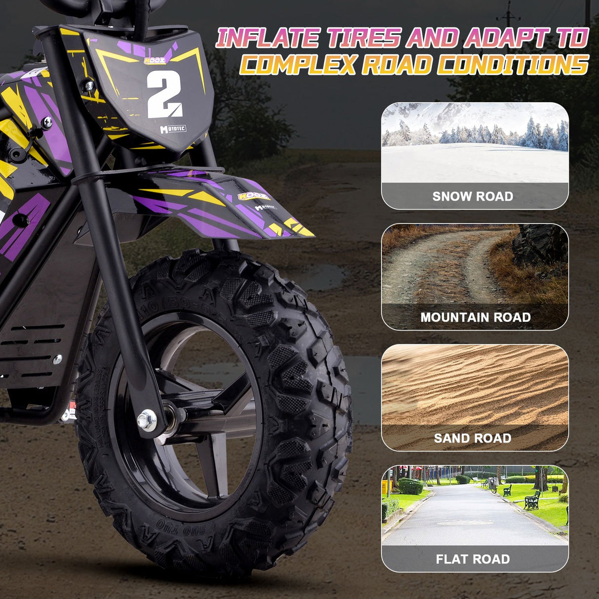 MotoTec 24v 250w (HP120E) Electric Powered Mini Bike - Purple