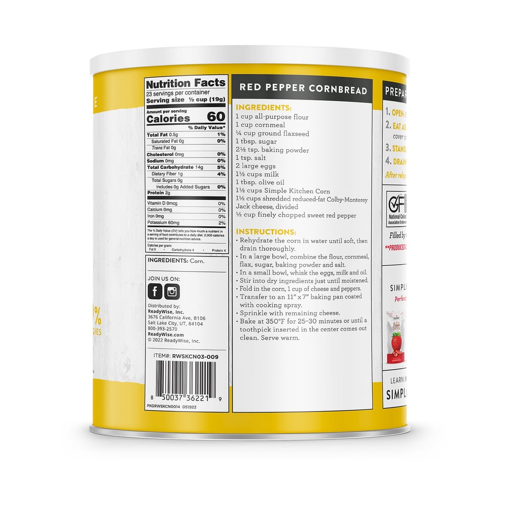 ReadyWise - Simple Kitchen Freeze-Dried Corn - 23 Serving #10 Can