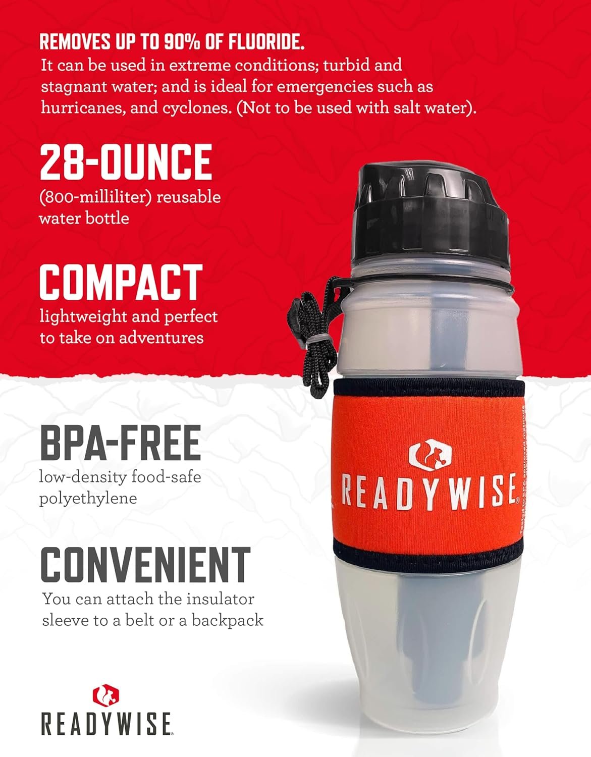ReadyWise - Water Bottle with Advanced Filter - 28 oz
