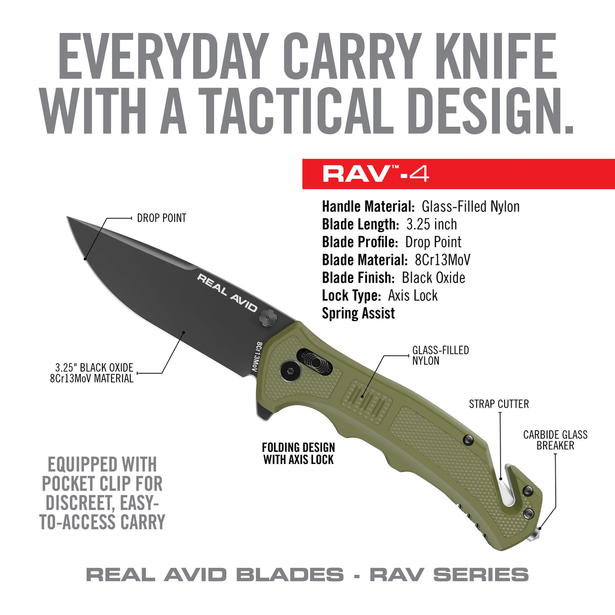 Real Avid - RAV-4 Assisted Folding Knife, Green