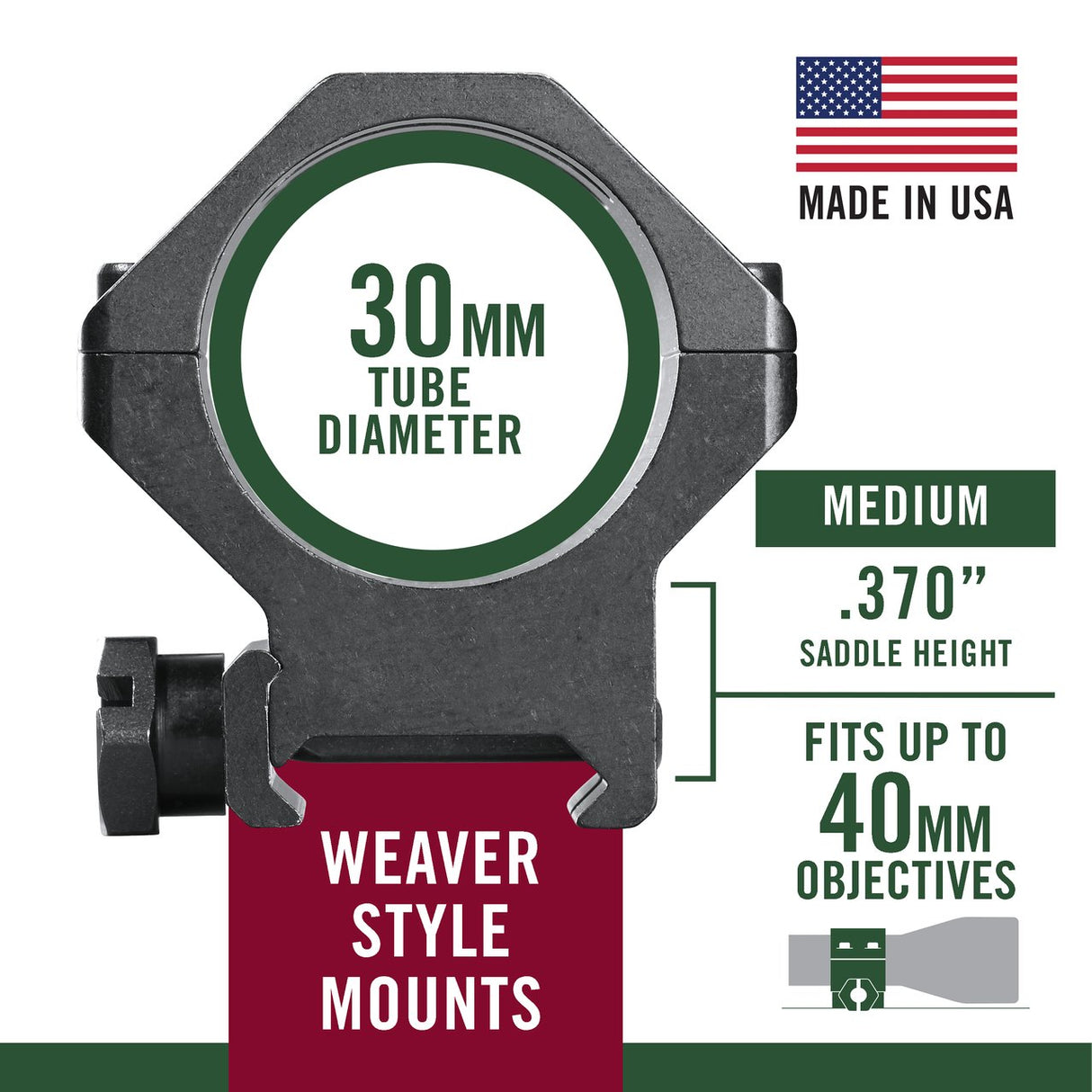 Weaver - Tactical 6-Hole 30mm Medium Scope Rings - Matte Black