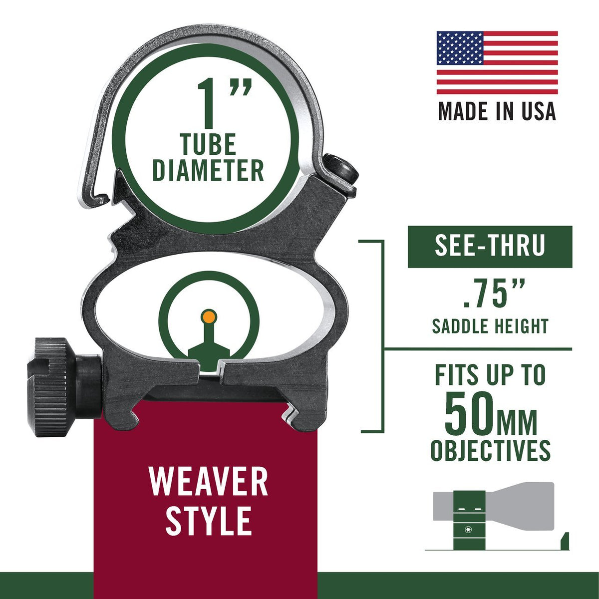 Weaver - See-Thru Top Mount Rings 1" Matte Finish