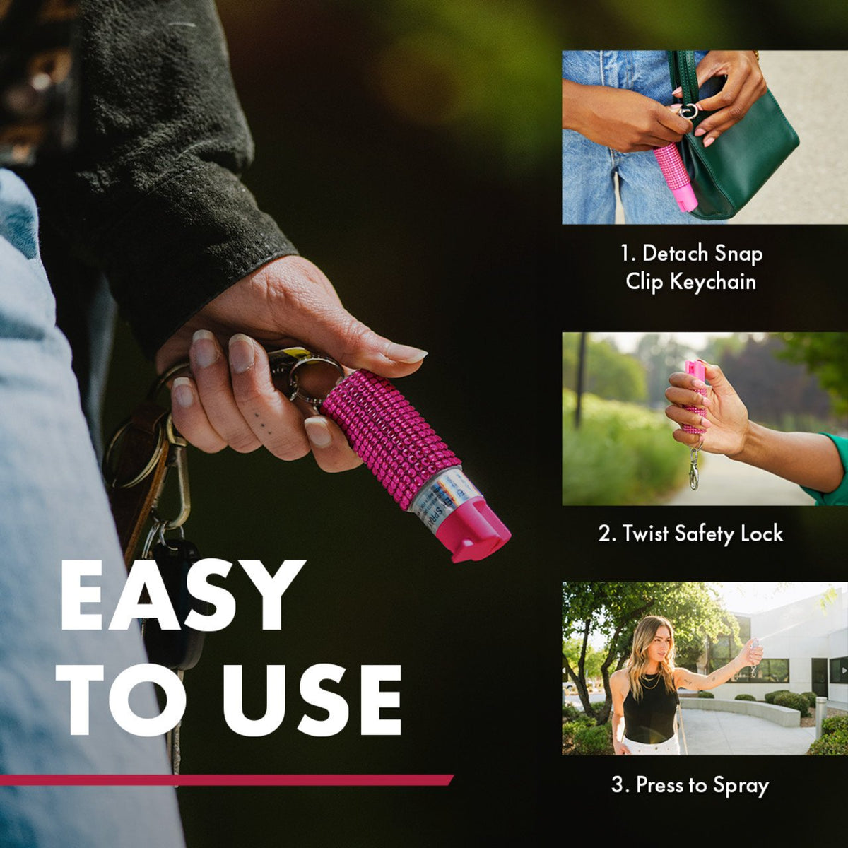 Sabre - Jeweled Pepper Spray with Snap-Clip Keychain - Teal