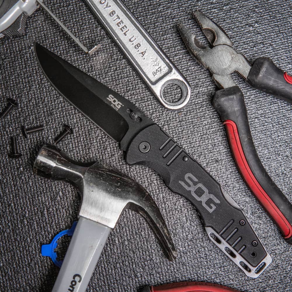 SOG - Fusion, Folding Knife, 3.625" Clip Point Straight Edge, Hardcased Finish, Black