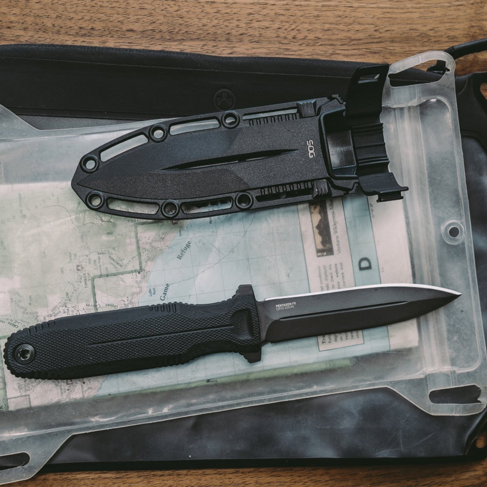 SOG - Pentagon FX, 4.77" Spear Point, Fixed Blade Knife, Blackout