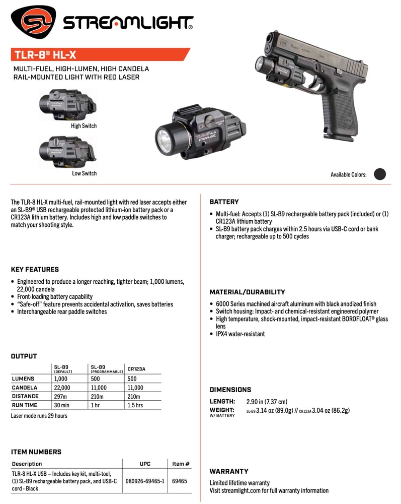 Streamlight TLR-8 HL-X Gun Light with Red Laser