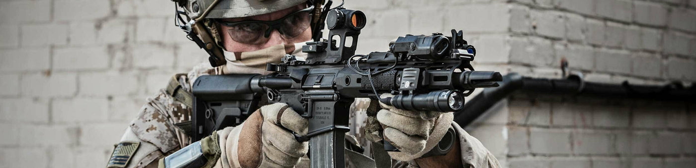 SureFire muzzle device for tactical rifles, enhancing accuracy and reducing recoil, ideal for outdoor survival gear.