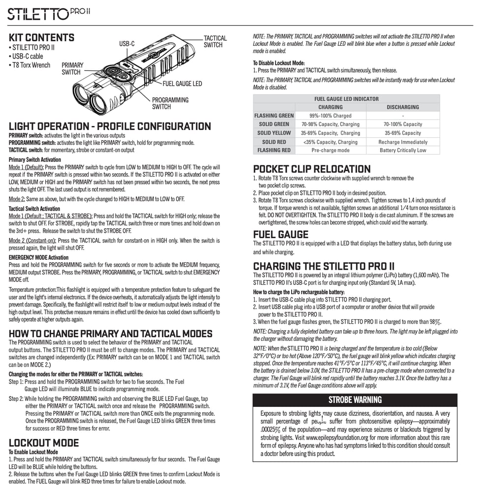 SureFire - Stiletto Pro II Multi-Output Rechargeable Pocket LED Flashlight with Hybrid Beam