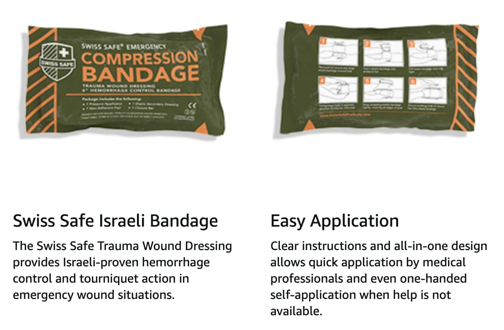 Swiss Safe - 6 Inch Israeli Bandage Trauma Kit - Sterile Elastic Compression Bandage