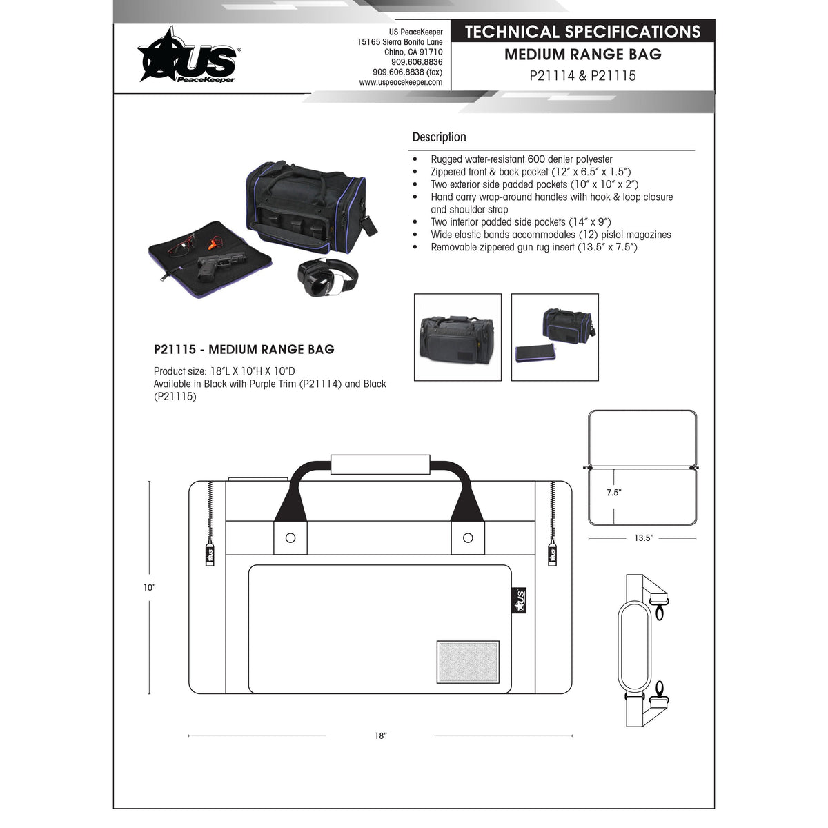 US PeaceKeeper - Medium Range Bag - Black