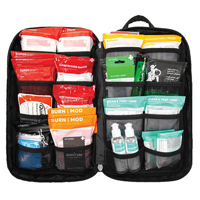 Emergency preparedness first aid kits for survival, trauma care, and outdoor use