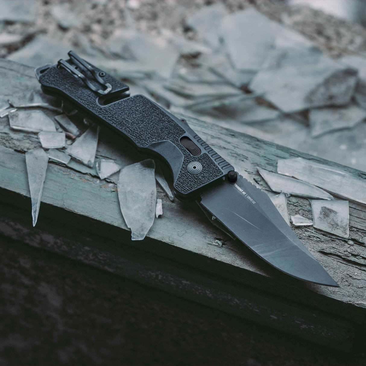 SOG - Trident AT, Folding Knife, 3.7" Straight Clip Point, Black Handle, D2 Steel, Titanium Nitride Finish, Black