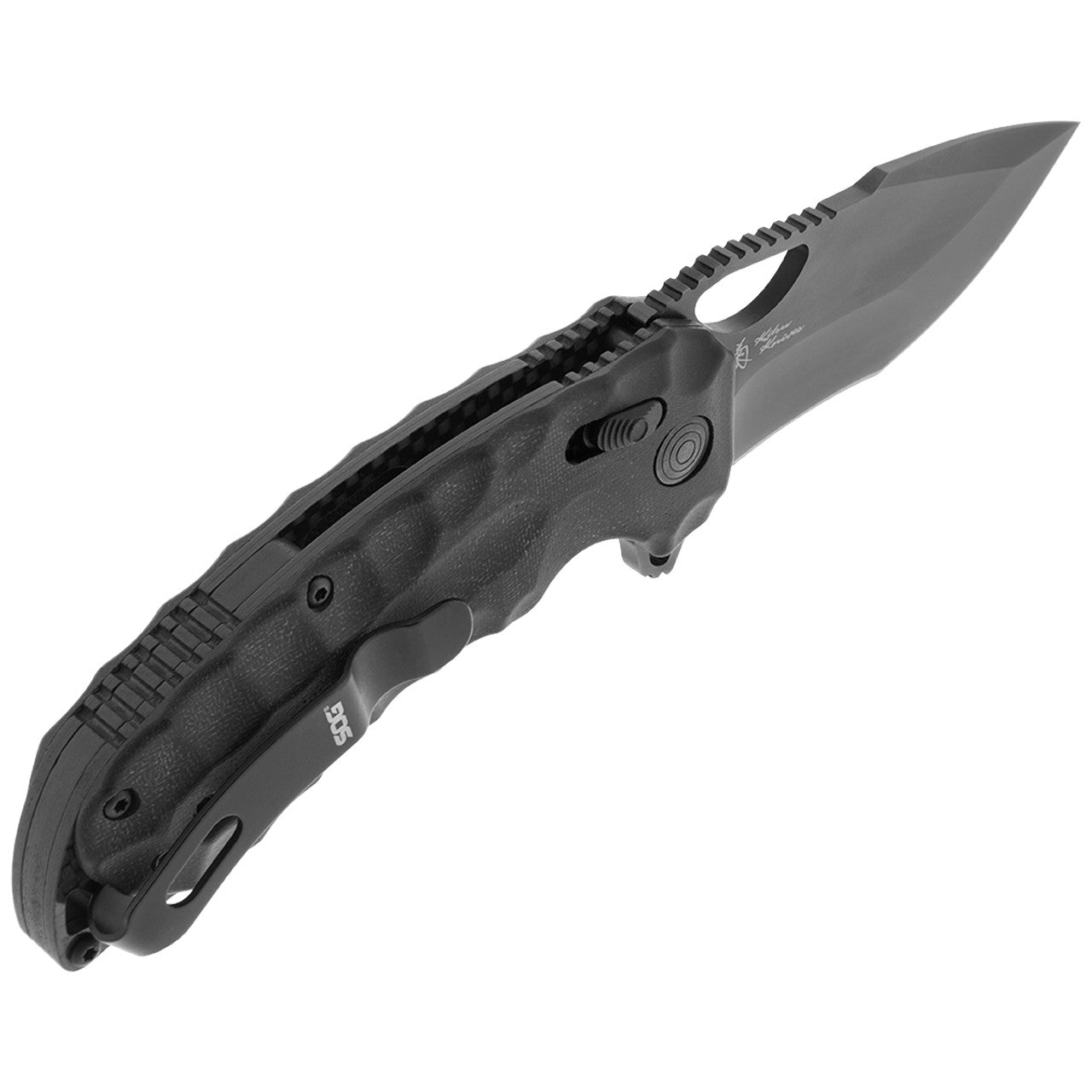 SOG -  Kiku XR, 3.2" Tanto Point Straight Edge, Linen Micarta Handle, Cryo CTS XHP Steel, Black