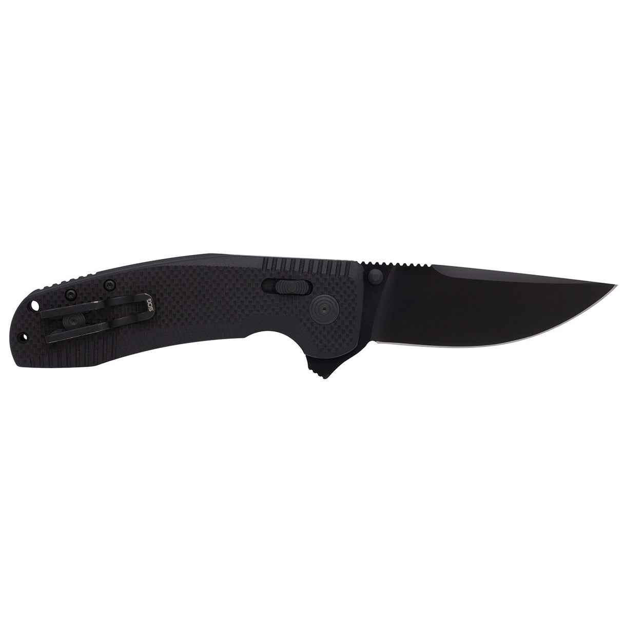 SOG - TAC XR, Folding Knife, 3.39" Straight Clip Point, G10 Handle, D2 Steel, Black Titanium Nitride Finish, Blackout