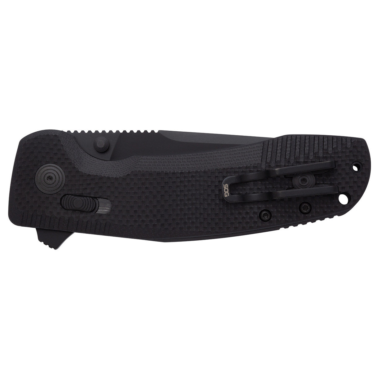 SOG - TAC XR, Folding Knife, 3.39" Straight Clip Point, G10 Handle, D2 Steel, Black Titanium Nitride Finish, Blackout