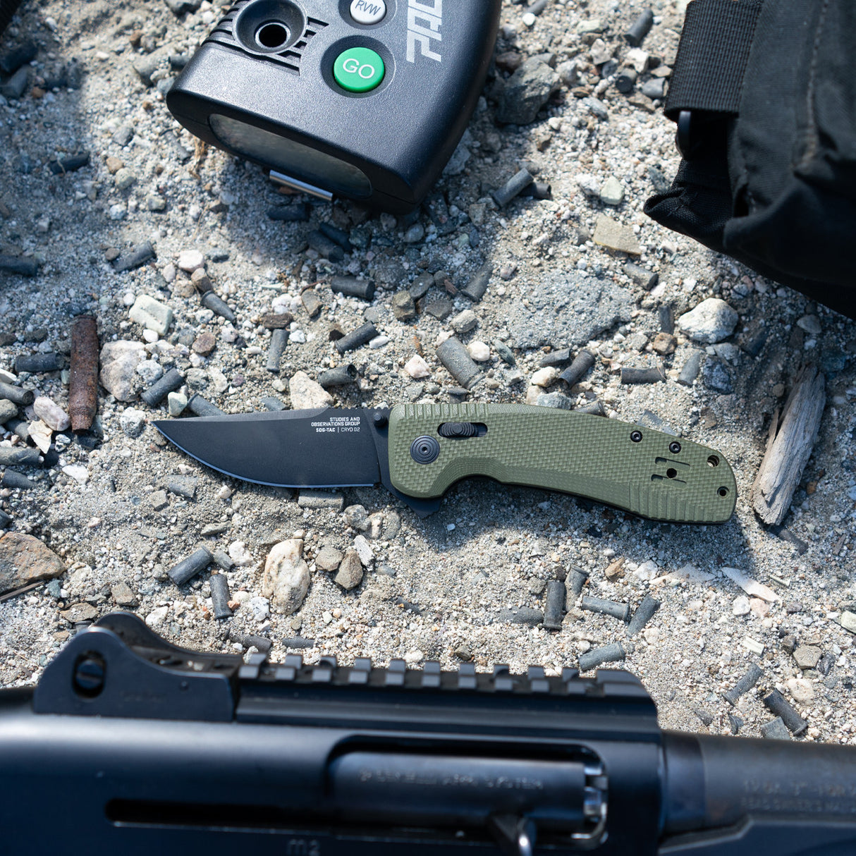 SOG - TAC XR, Folding Knife, 3.39" Straight Clip Point, G10 Handle, D2 Steel, Black Titanium Nitride Finish, Olive Drab Green