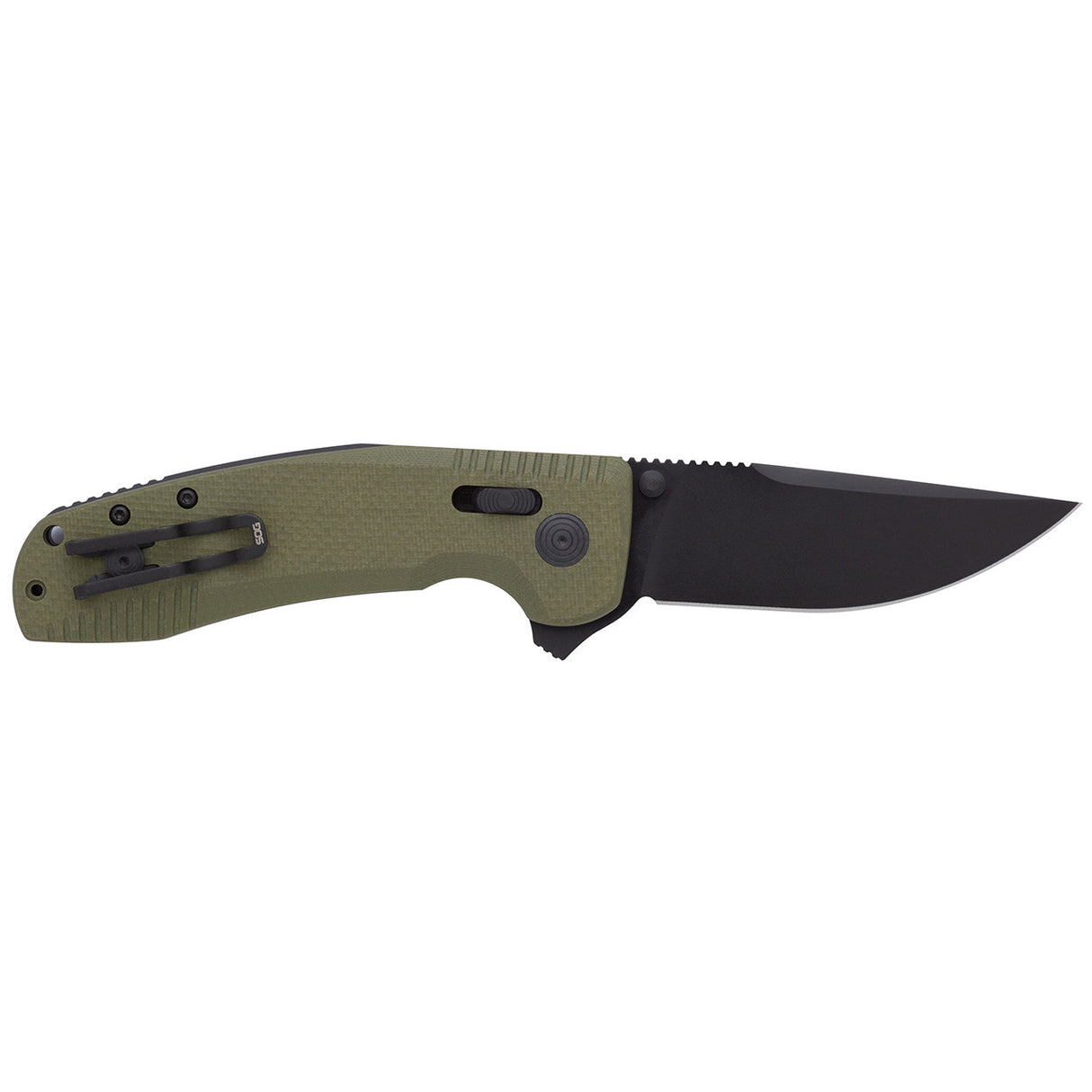 SOG - TAC XR, Folding Knife, 3.39" Straight Clip Point, G10 Handle, D2 Steel, Black Titanium Nitride Finish, Olive Drab Green