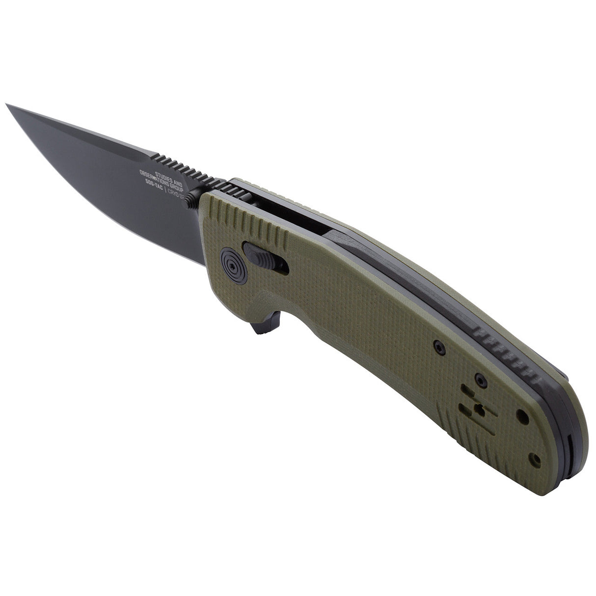 SOG - TAC XR, Folding Knife, 3.39" Straight Clip Point, G10 Handle, D2 Steel, Black Titanium Nitride Finish, Olive Drab Green