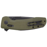 SOG - TAC XR, Folding Knife, 3.39" Straight Clip Point, G10 Handle, D2 Steel, Black Titanium Nitride Finish, Olive Drab Green