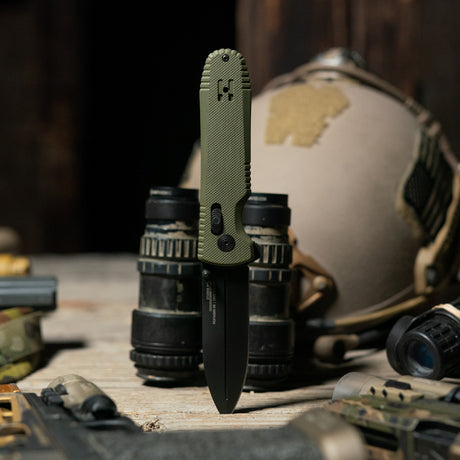 SOG - Pentagon XR, 3.6" Straight Spear Point, G10 Grips, Olive Drab Green Handle, Black Titanium Nitride Finish