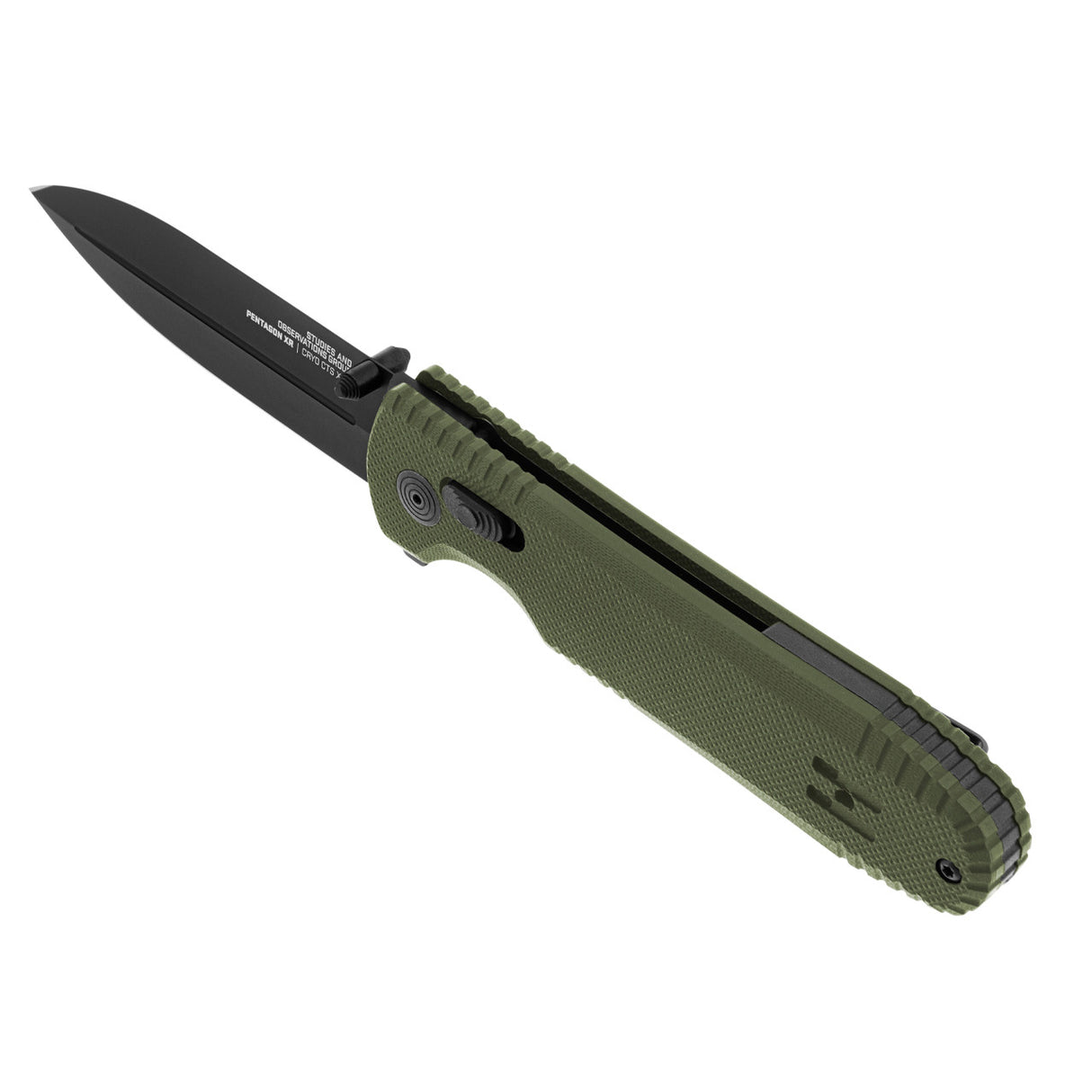 SOG - Pentagon XR, 3.6" Straight Spear Point, G10 Grips, Olive Drab Green Handle, Black Titanium Nitride Finish