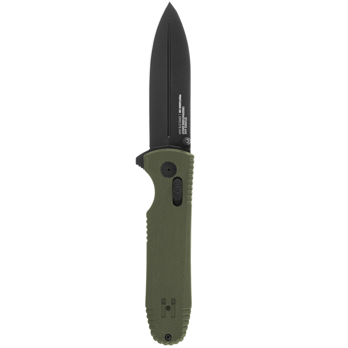 SOG - Pentagon XR, 3.6" Straight Spear Point, G10 Grips, Olive Drab Green Handle, Black Titanium Nitride Finish