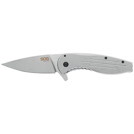 SOG - Aegis FLK, 3.4" Folding Knife, Clip Point Straight Edge, Stainless Steel Handle, Satin Finish, Silver