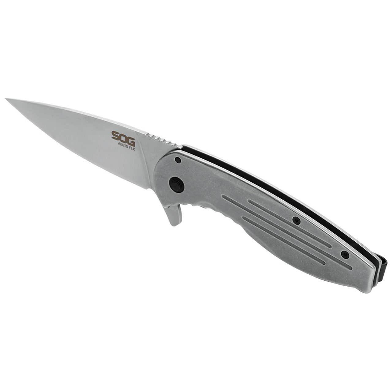 SOG - Aegis FLK, 3.4" Folding Knife, Clip Point Straight Edge, Stainless Steel Handle, Satin Finish, Silver