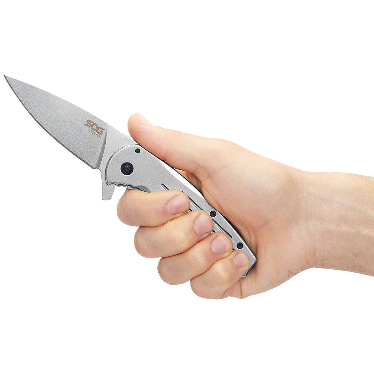 SOG - Aegis FLK, 3.4" Folding Knife, Clip Point Straight Edge, Stainless Steel Handle, Satin Finish, Silver