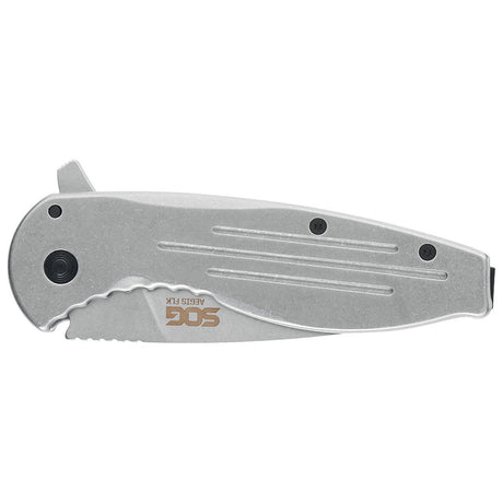 SOG - Aegis FLK, 3.4" Folding Knife, Clip Point Straight Edge, Stainless Steel Handle, Satin Finish, Silver