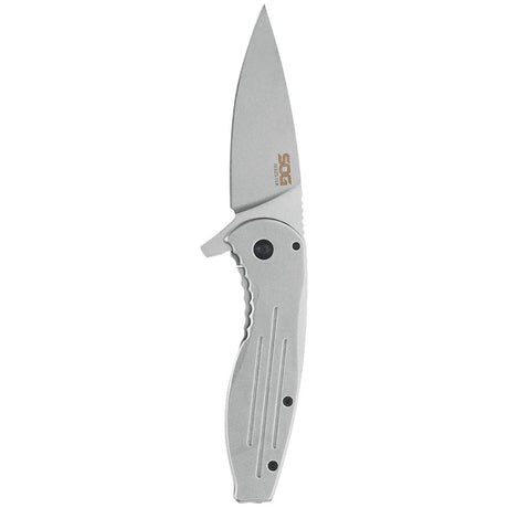 SOG - Aegis FLK, 3.4" Folding Knife, Clip Point Straight Edge, Stainless Steel Handle, Satin Finish, Silver