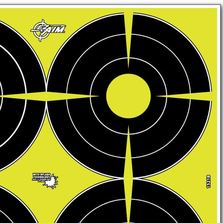 Allen Company - EZ Aim Splash Reactive Paper Shooting Targets, Bullseye, 4 Targets Per Sheet, 12"W x 12"H, 12-Pack, Black/Chartreuse