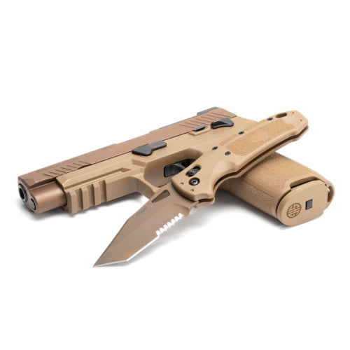 Hogue - SIG K320® Manual Folder (M17/M18) 3.5" Tanto Blade (Partially Serrated) - Coyote PVD Coyote Tan Polymer Frame