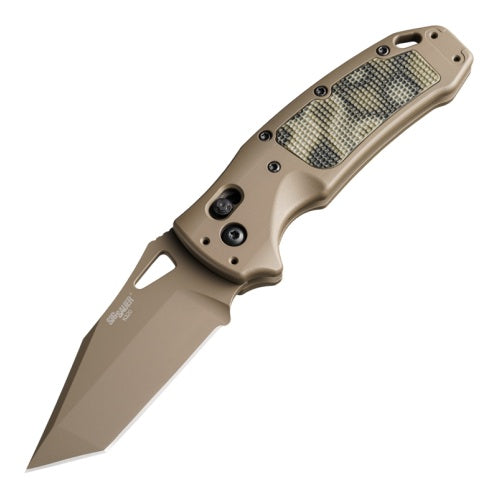 Hogue - SIG K320® AXG Manual Folder (Scorpion) 3.5" Tanto Blade - FDE Cerakote FDE Aluminum Frame & G-Mascus Green G10 Insert