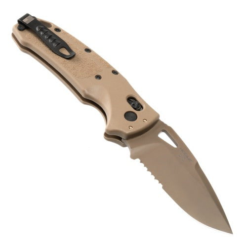 Hogue - SIG K320® Manual Folder (M17/M18) 3.5" Drop Point Blade (Partially Serrated) - Coyote PVD Coyote Tan Polymer Frame