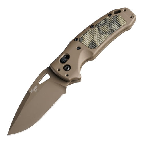 Hogue - SIG K320® AXG Manual Folder (Scorpion) 3.5" Drop Point Blade - FDE Cerakote FDE Aluminum Frame & G-Mascus Green G10 Insert