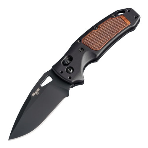 Hogue - SIG K320® AXG Manual Folder (Classic) 3.5" Drop Point Blade - Black Cerakote Matte Black Aluminum Frame & Heritage Walnut Wood Insert