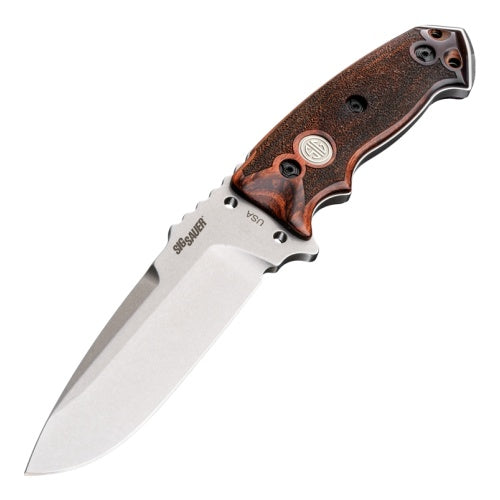 Hogue - SIG EX-F01 Fixed Blade (Stainless Elite) 5.5" Drop Point Blade - Stone Tumbled Reinforced Rosewood Scales