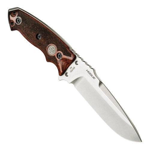 Hogue - SIG EX-F01 Fixed Blade (Stainless Elite) 5.5" Drop Point Blade - Stone Tumbled Reinforced Rosewood Scales