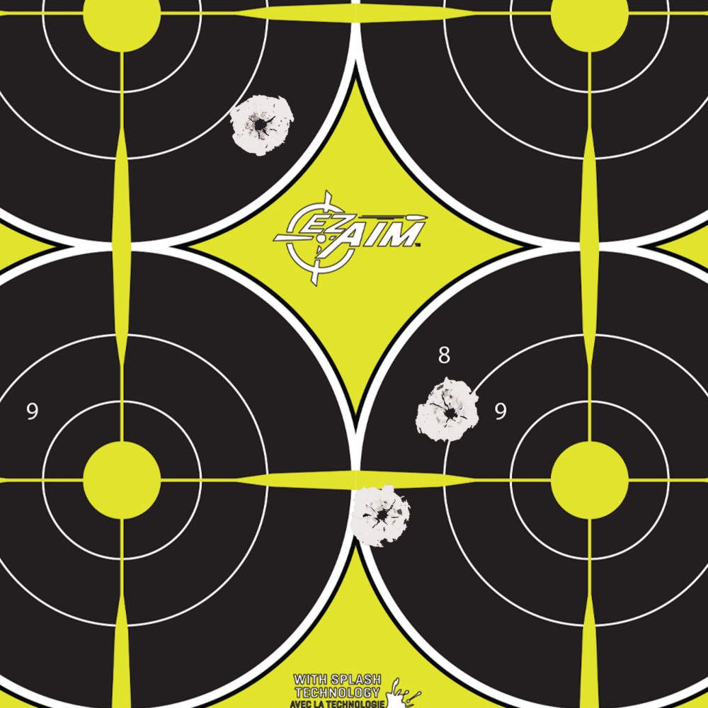 Allen Company - EZ Aim Splash Reactive Paper Shooting Targets, Bullseye, 6-Targets Per Sheet, 12.5"W x 18.25"H, 8-Pack, Black/Chartreuse