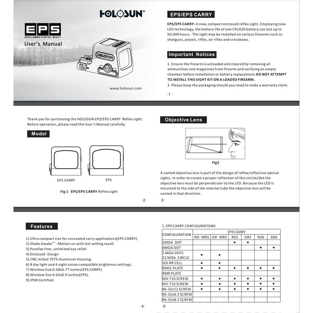 Holosun - EPS Enclosed Handgun Sight (Red or Green Dot, 2 MOA or 6 MOA Variants)