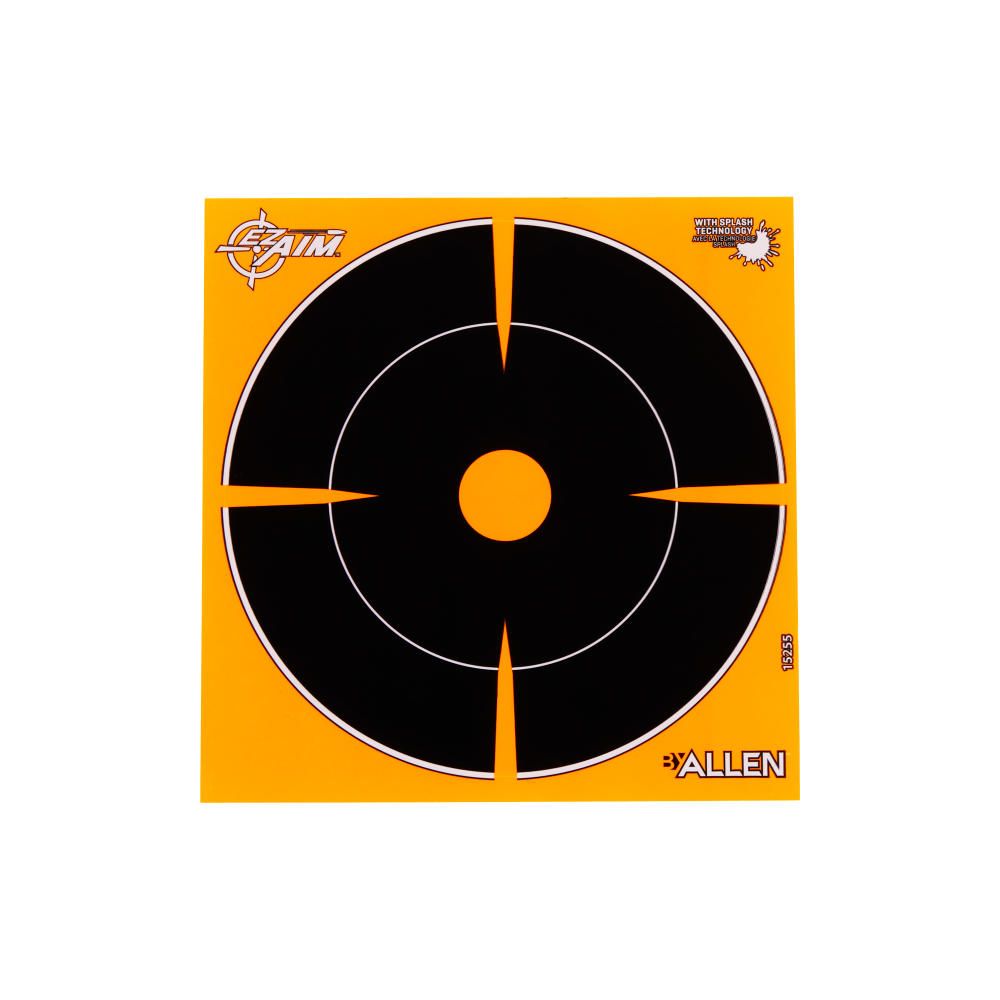 Allen Company - EZ Aim Adhesive Splash Reactive Paper Shooting Targets, Bullseye, 6"W x 6"H, 12-Pack, Black/Orange