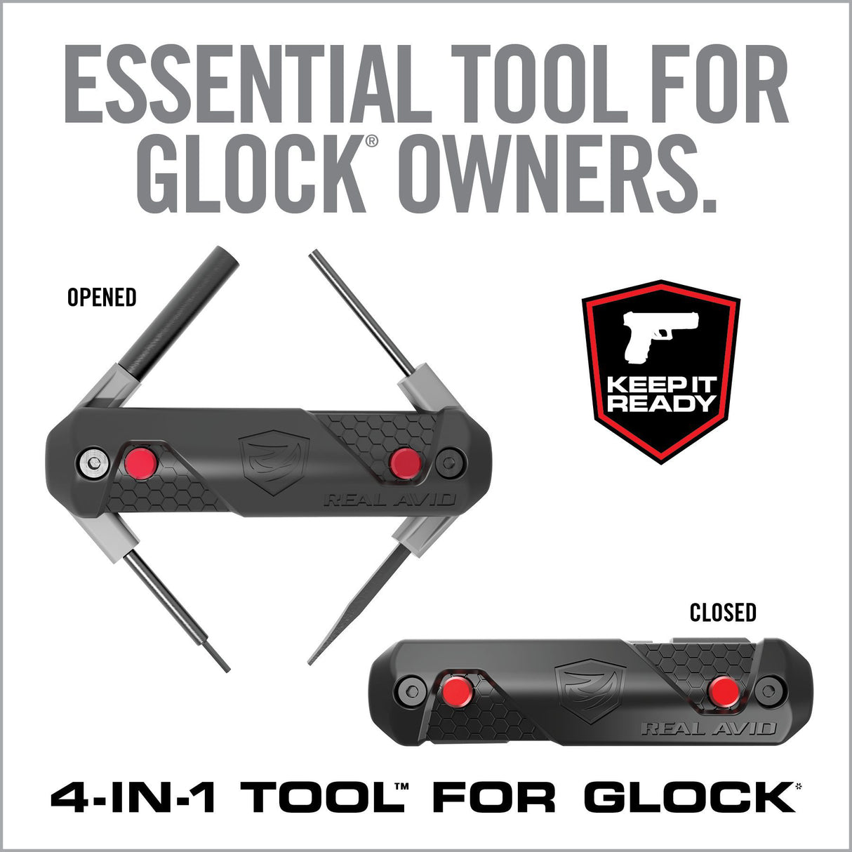 Real Avid - 4-In-1 Tool™ for Glock - Push Button Deployment of 4 Glock-Specific Tools