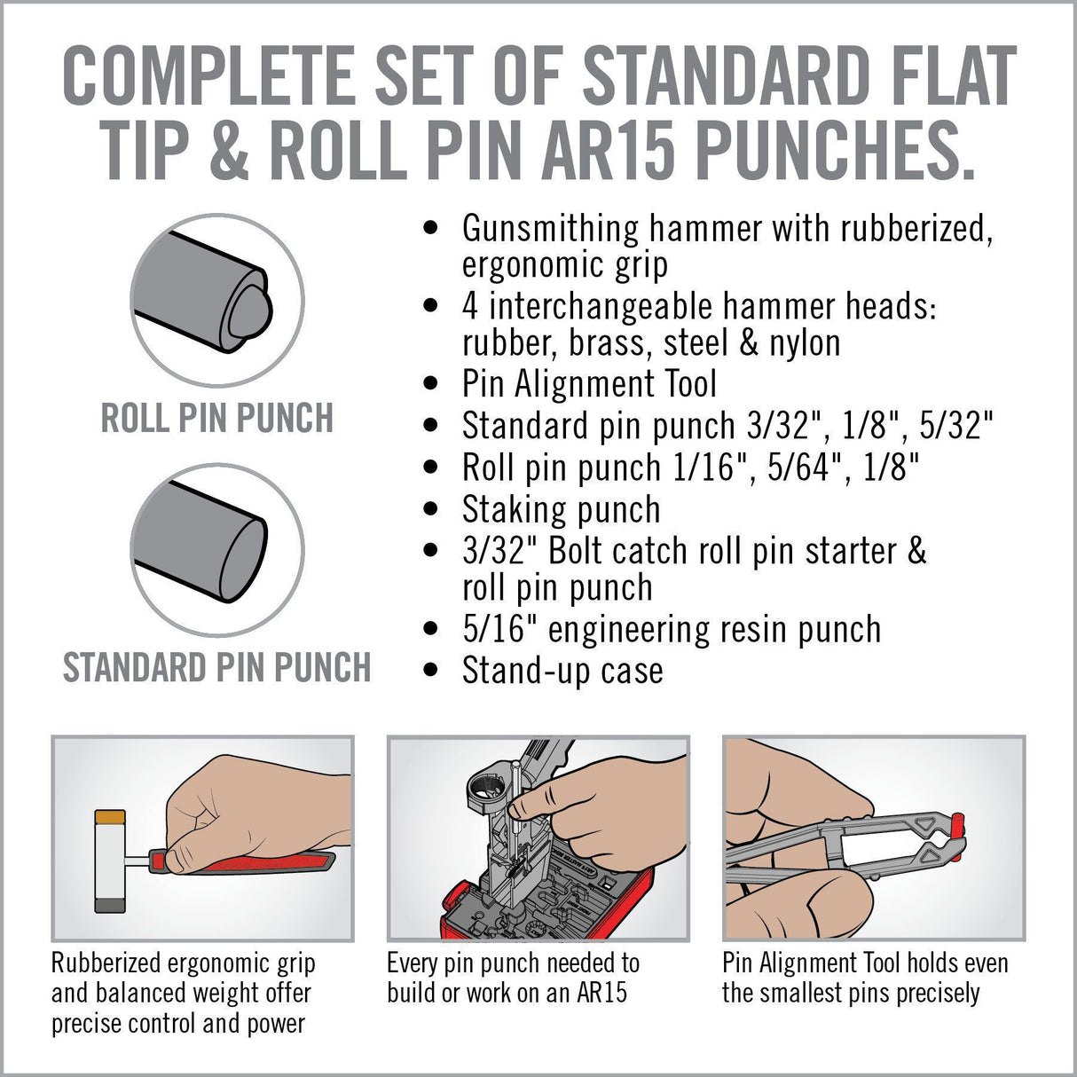 Real Avid - ACCU-PUNCH® Hammer & AR15 Pin Punch Set - Armorer’s AR15 Pin Punch Set with Pin Alignment Tool