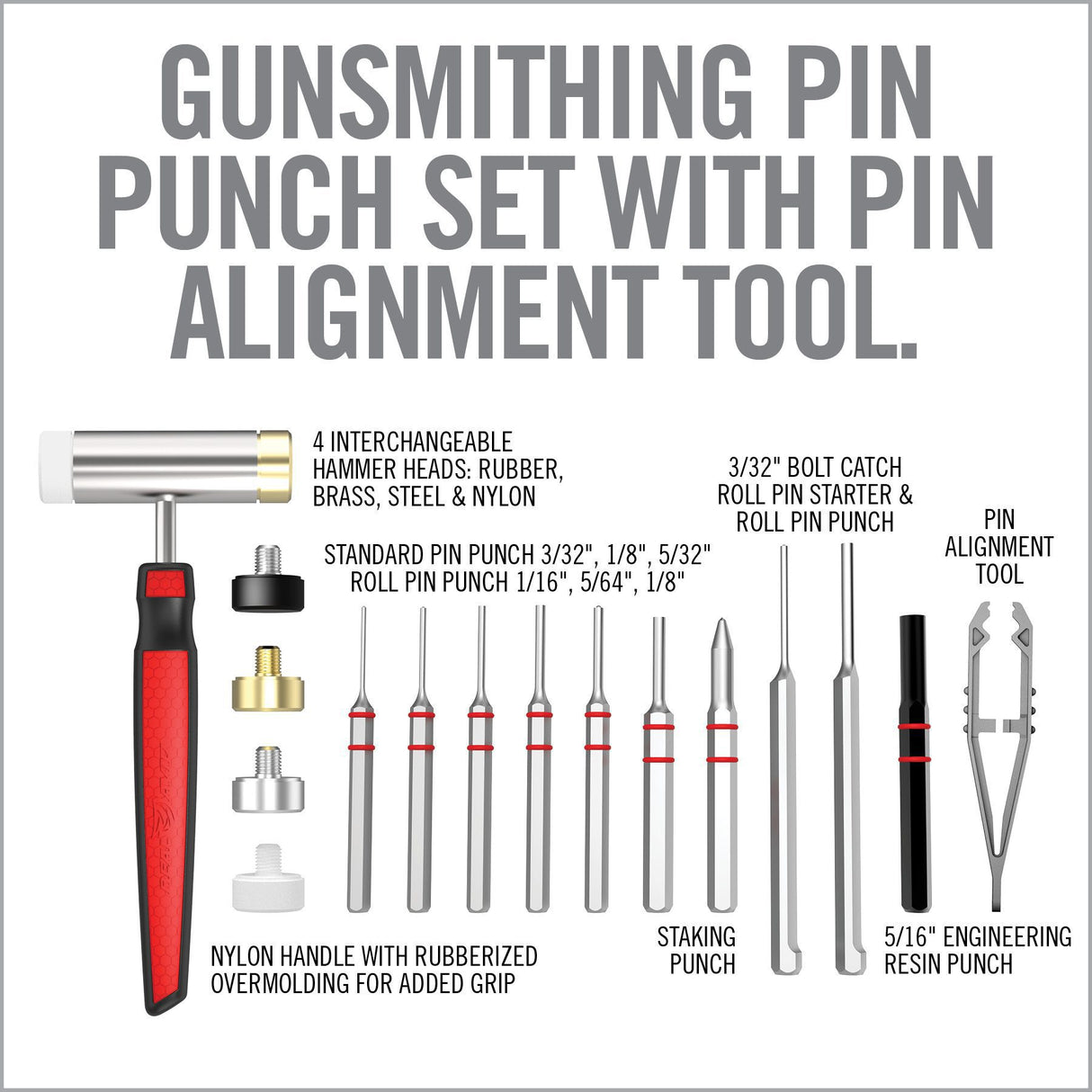 Real Avid - ACCU-PUNCH® Hammer & AR15 Pin Punch Set - Armorer’s AR15 Pin Punch Set with Pin Alignment Tool