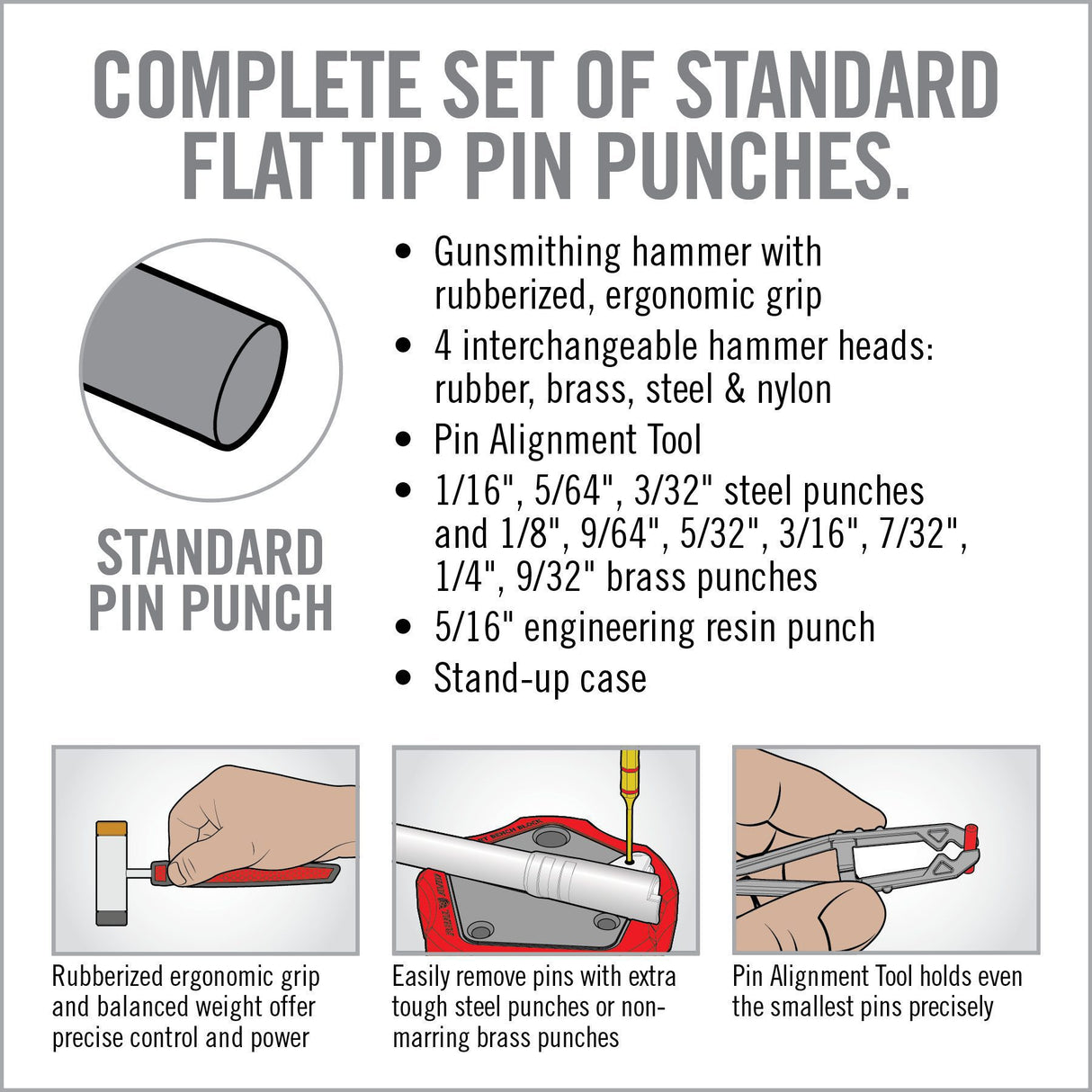 Real Avid - ACCU-PUNCH® Hammer with Brass & Steel Pin Punches - Gunsmithing Pin Punch Set with Pin Alignment Tool