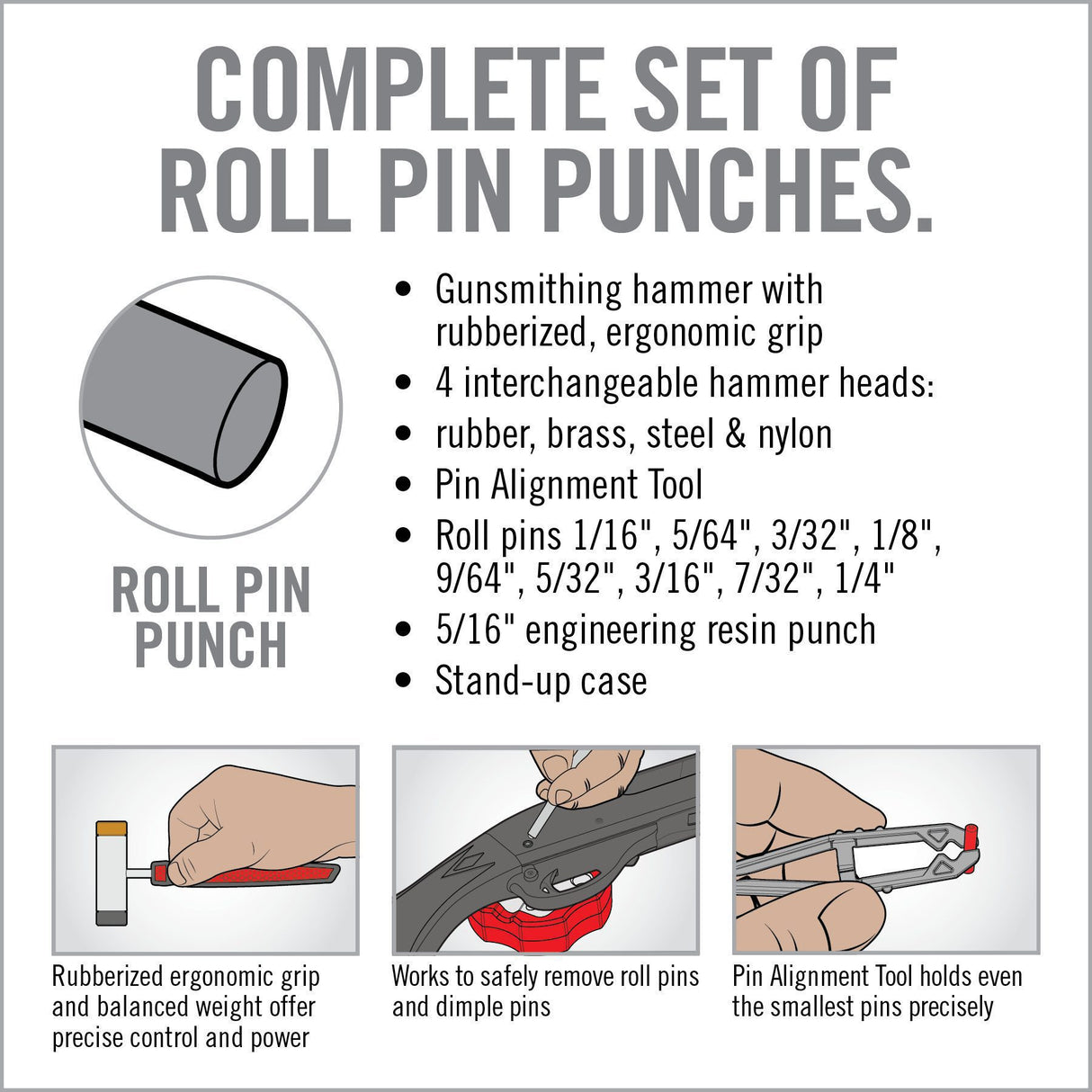 Real Avid - ACCU-PUNCH® Hammer & Roll Pin Punch Set - Gunsmithing Roll Pin Punch Set with Pin Alignment Tool