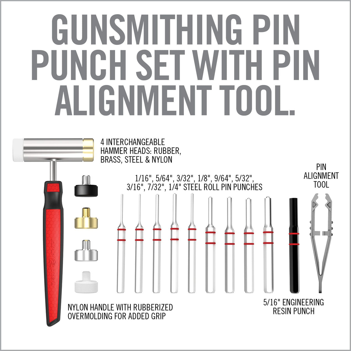 Real Avid - ACCU-PUNCH® Hammer & Roll Pin Punch Set - Gunsmithing Roll Pin Punch Set with Pin Alignment Tool