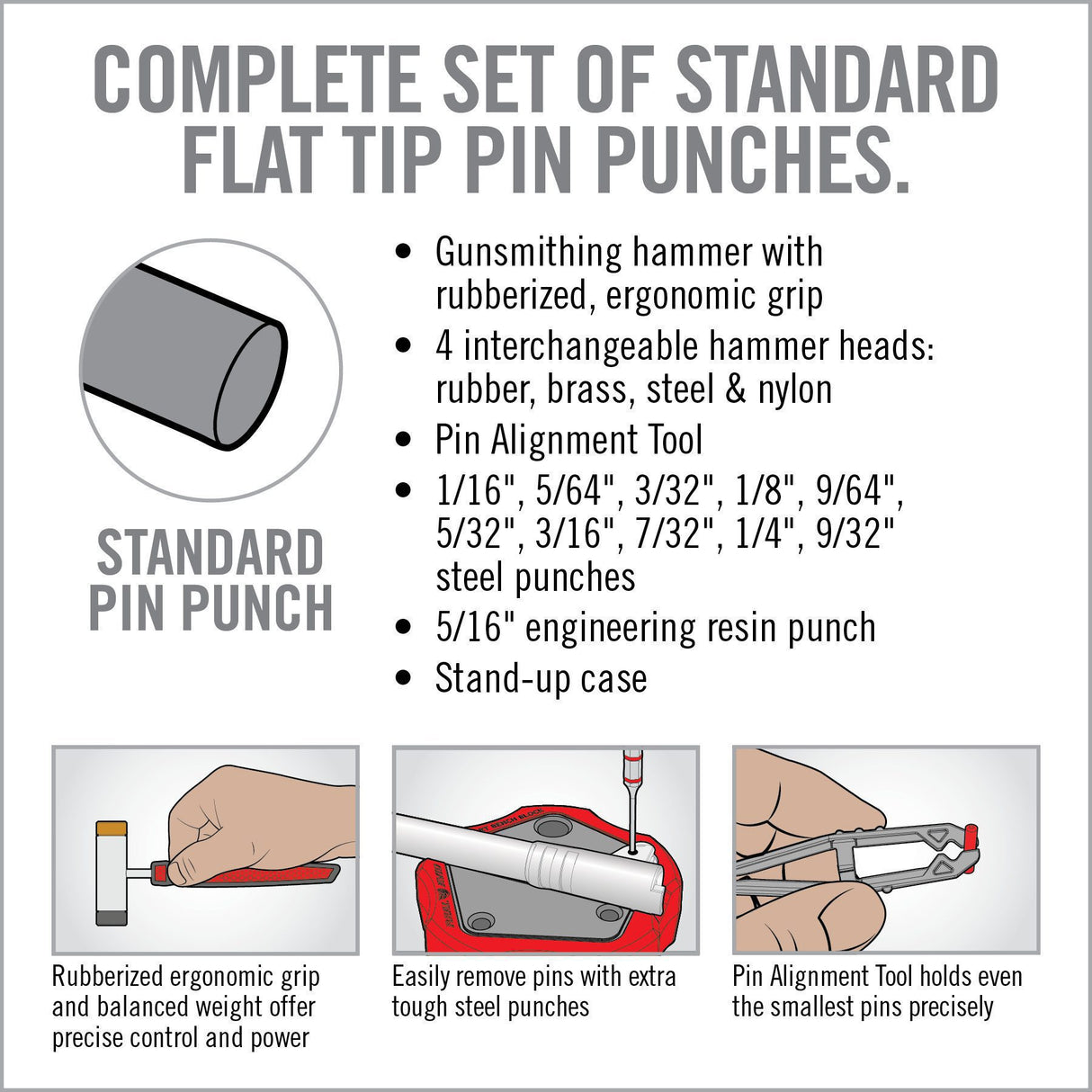 Real Avid - ACCU-PUNCH® Hammer & Punches Gunsmithing Pin Punch Set with Pin Alignment Tool